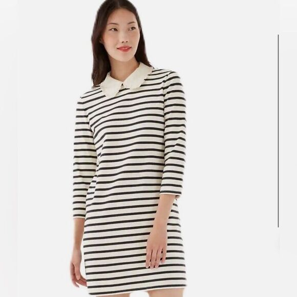 Kate Spade New York Poplin Collar Striped Tee Dress French Cream - Picture 1 of 9